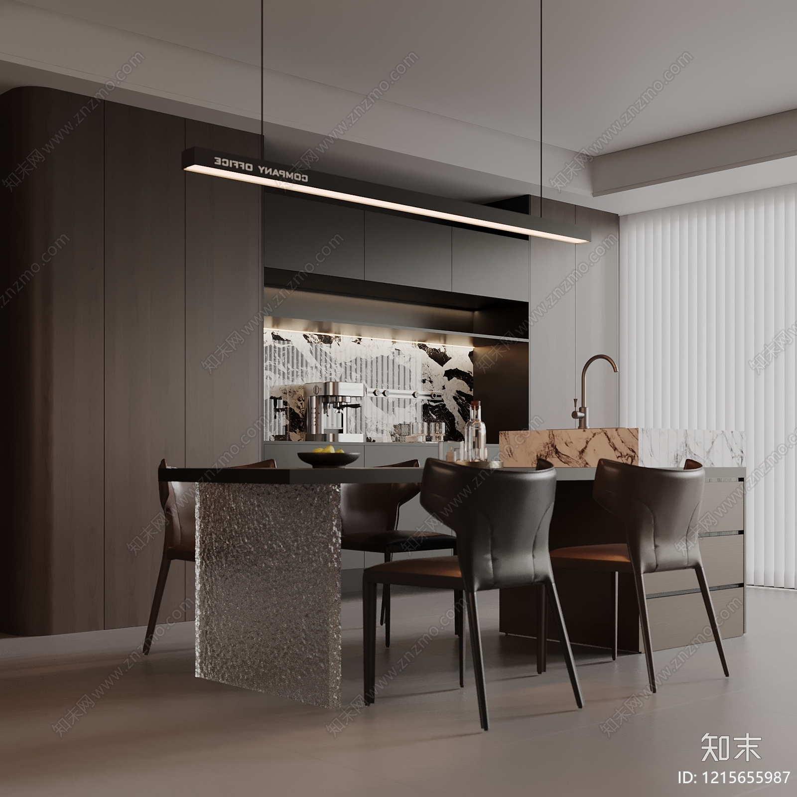 意式极简圆桌餐厅3D模型下载【ID:1215655987】