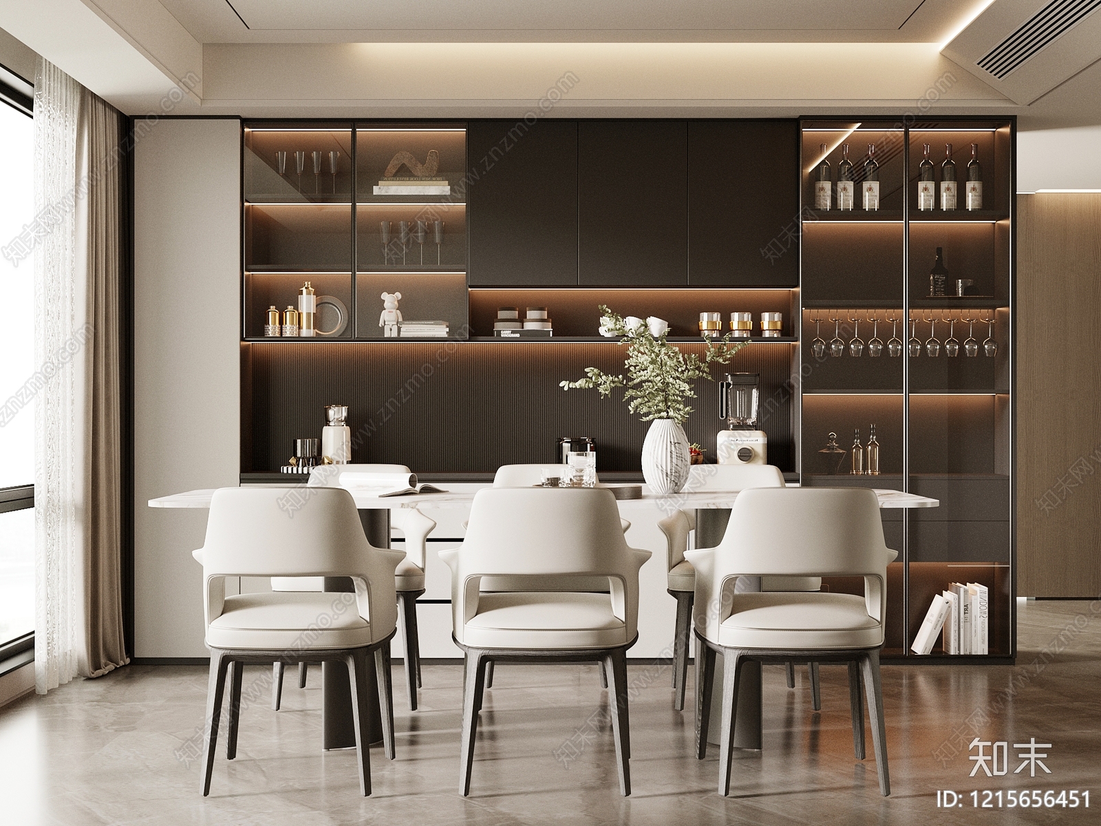 现代简约别墅餐厅3D模型下载【ID:1215656451】