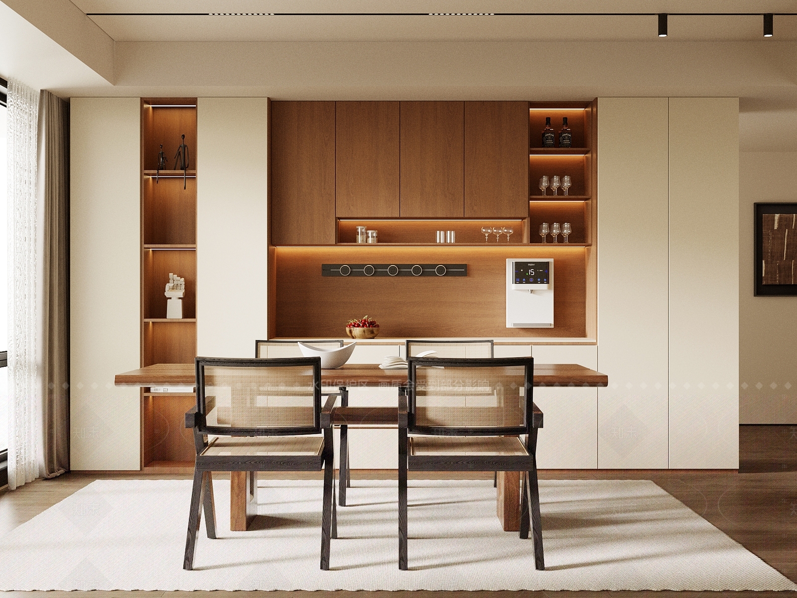 原木奶油风大平层客餐厅3D模型下载【ID:1215656553】