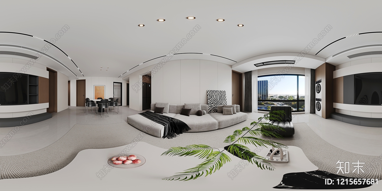 现代极简大平层客餐厅3D模型下载【ID:1215657681】