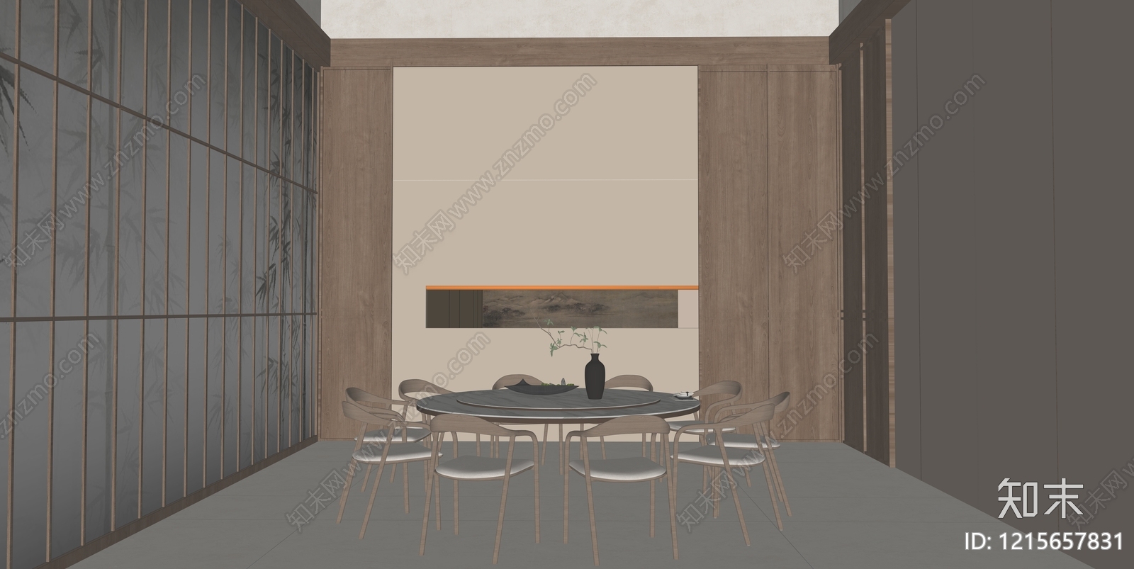 新中式家居餐厅SU模型下载【ID:1215657831】