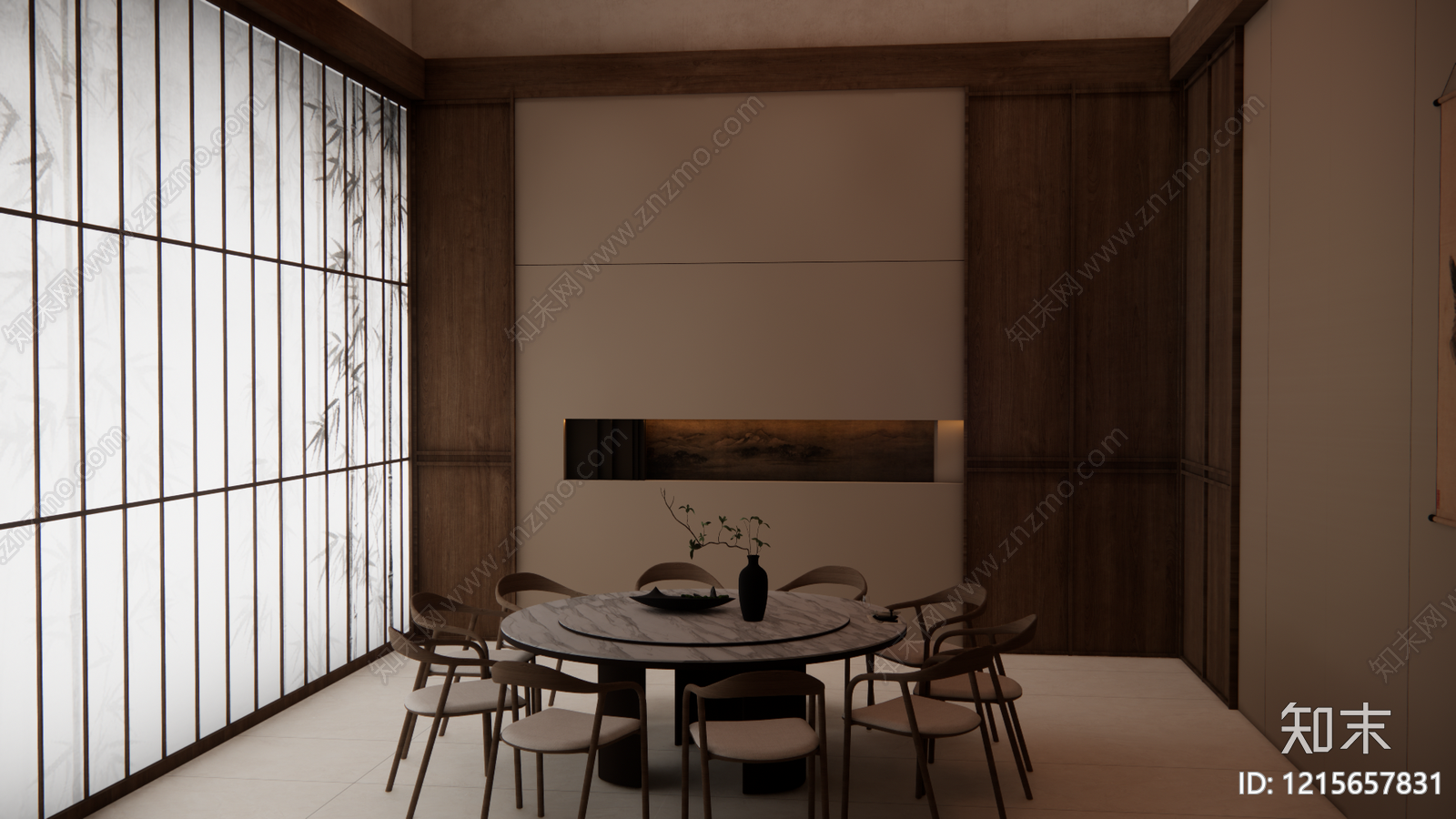 新中式家居餐厅SU模型下载【ID:1215657831】