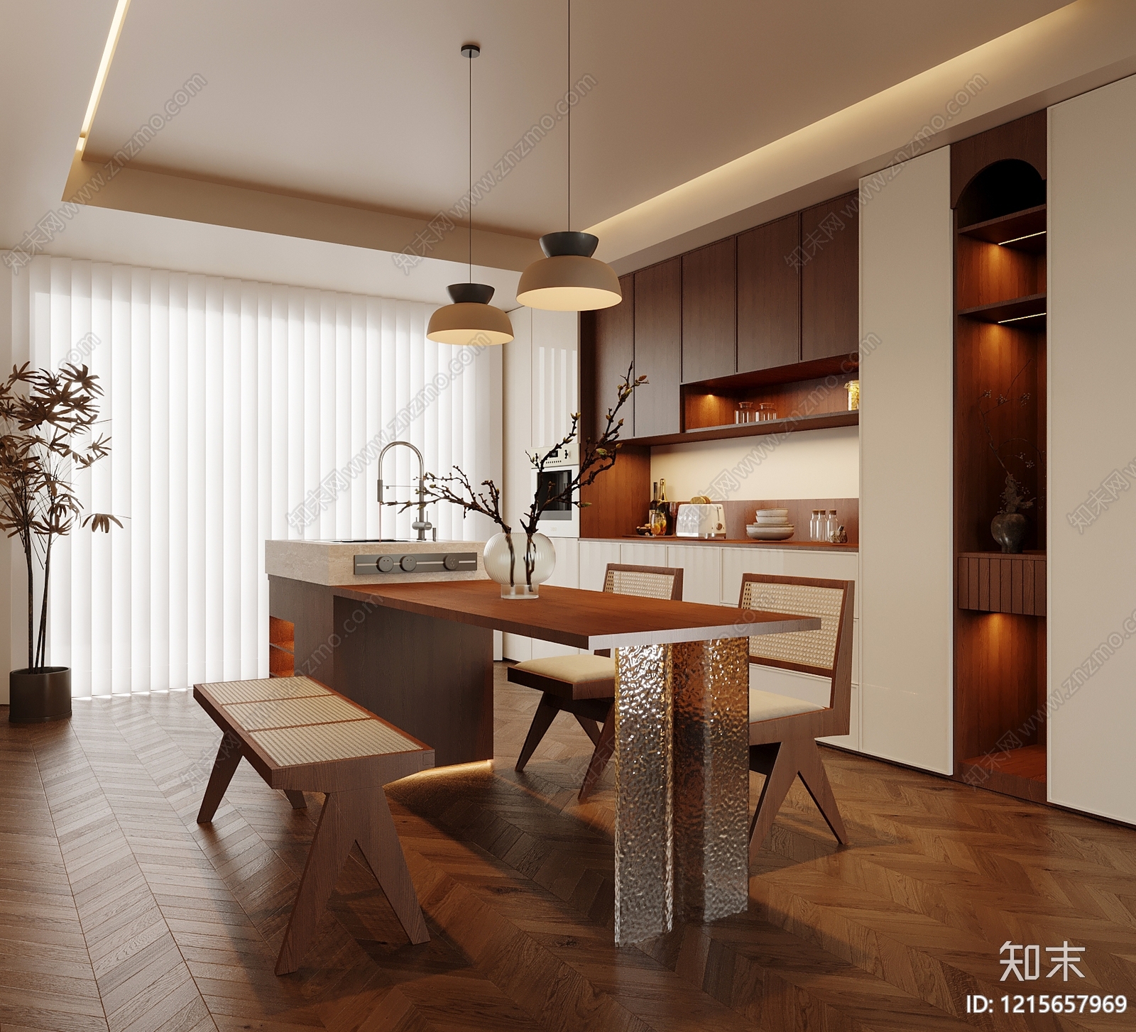 中古风岛台餐厅3D模型下载【ID:1215657969】