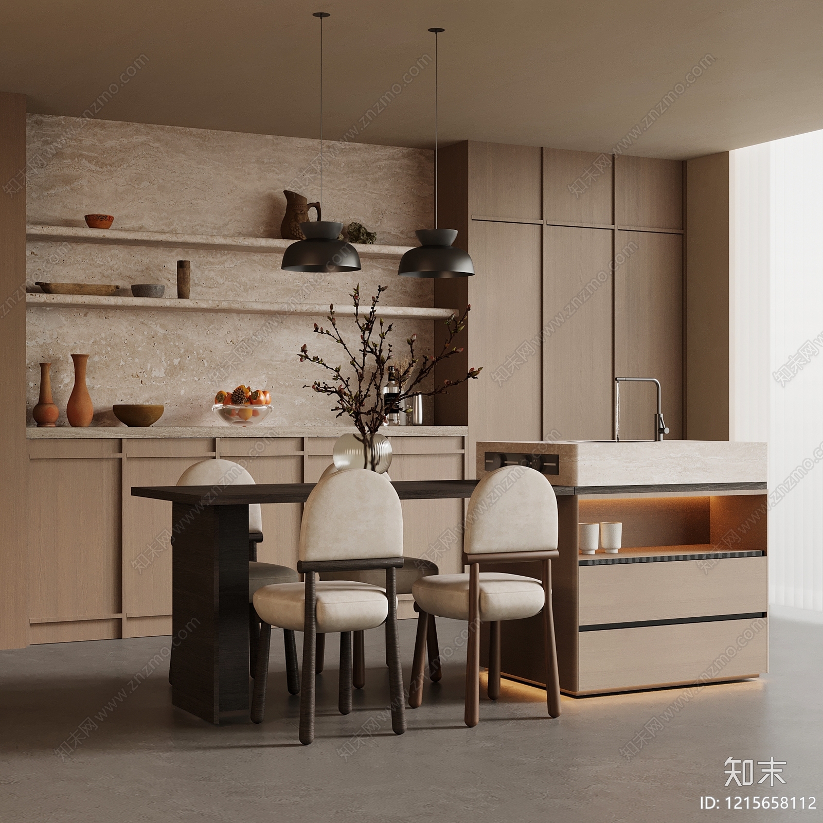 侘寂风岛台餐厅3D模型下载【ID:1215658112】