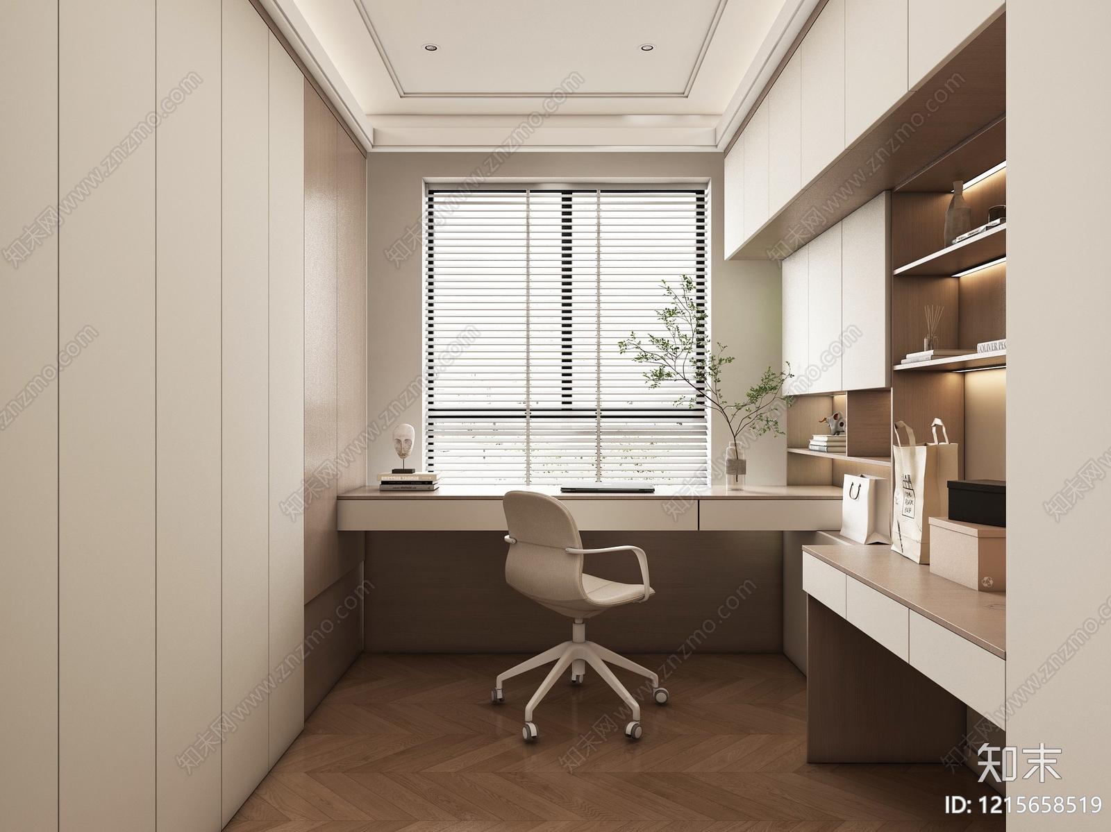 奶油风书房3D模型下载【ID:1215658519】