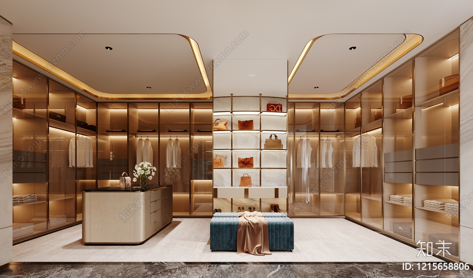 意式轻奢衣帽间3D模型下载【ID:1215658806】