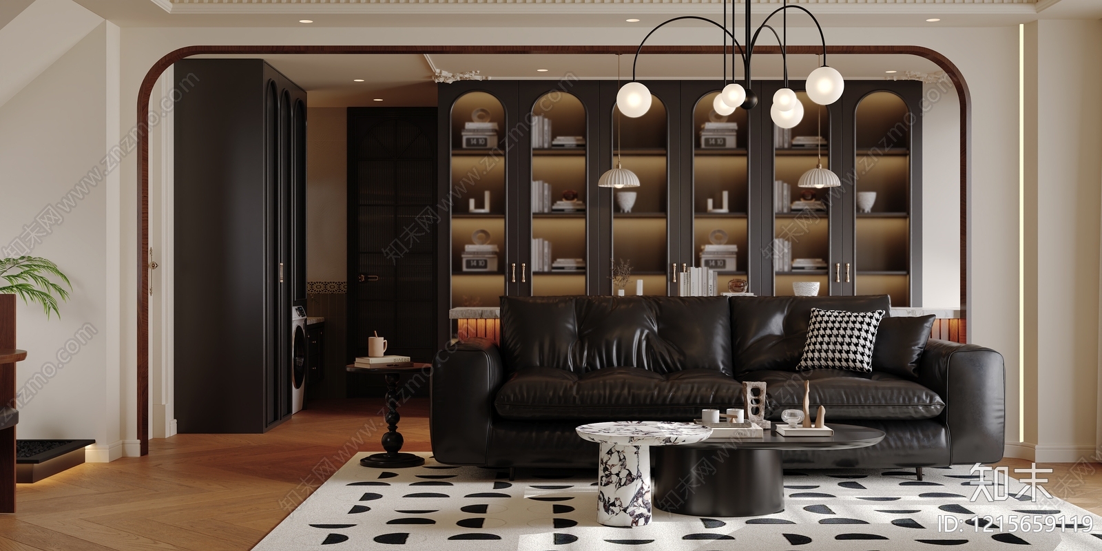 法式复古大平层客餐厅3D模型下载【ID:1215659119】