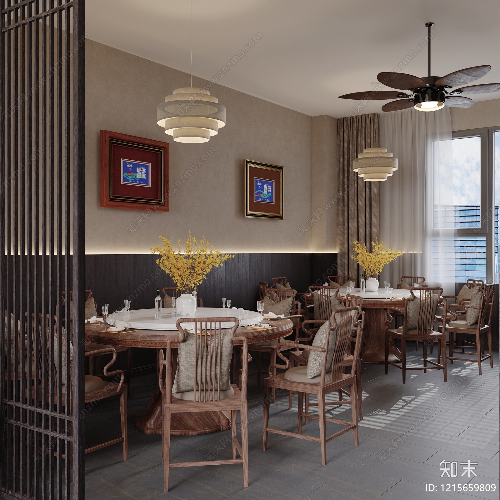 新中式中餐厅3D模型下载【ID:1215659809】