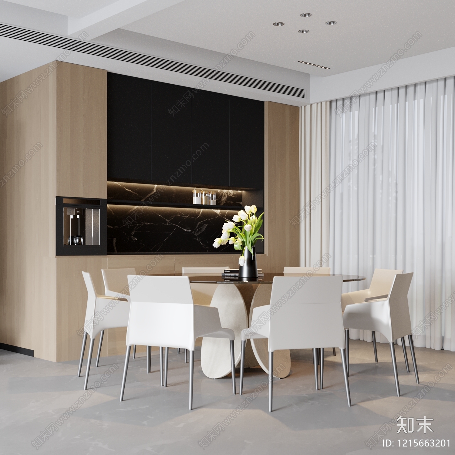 现代极简家居餐厅3D模型下载【ID:1215663201】