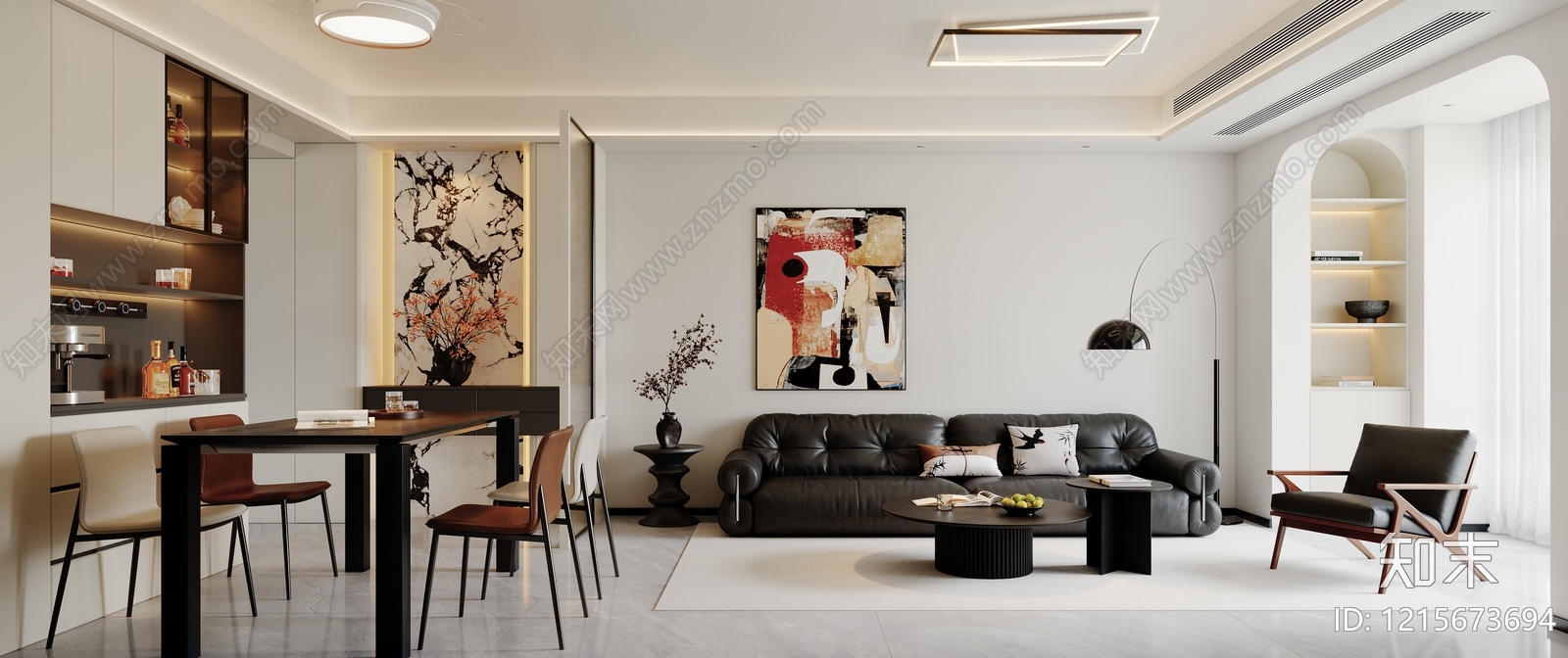 现代简约大平层客餐厅3D模型下载【ID:1215673694】