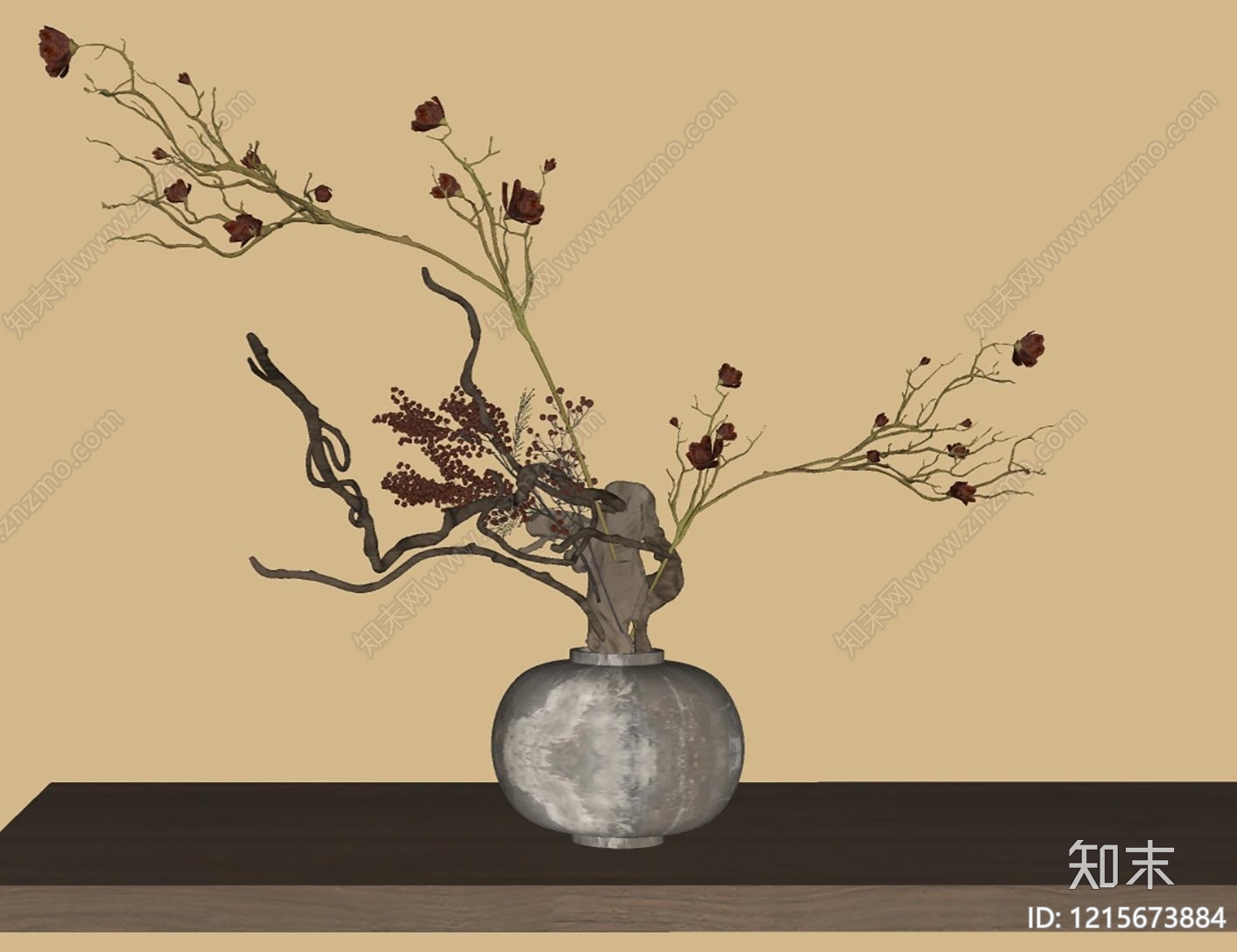 新中式花艺SU模型下载【ID:1215673884】