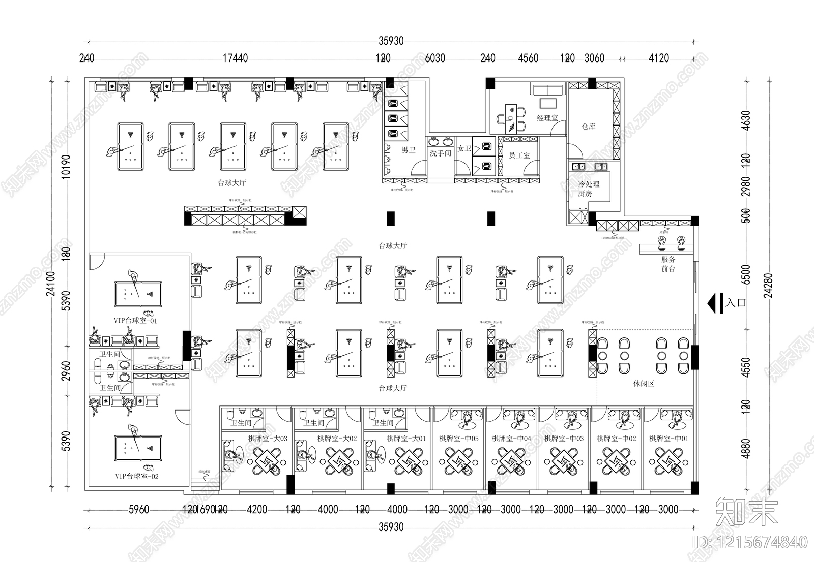 现代台球厅施工图下载【ID:1215674840】