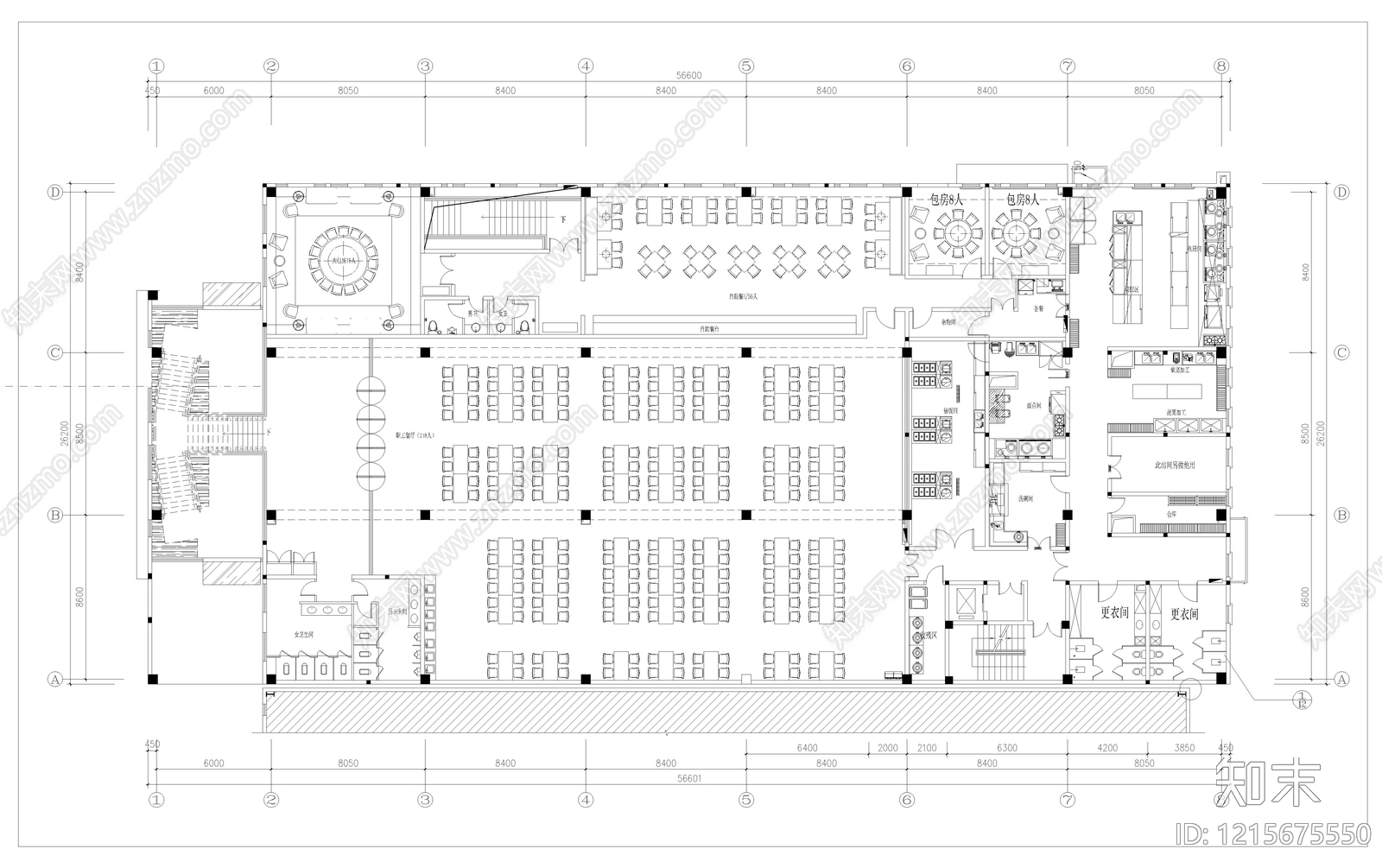 现代食堂施工图下载【ID:1215675550】