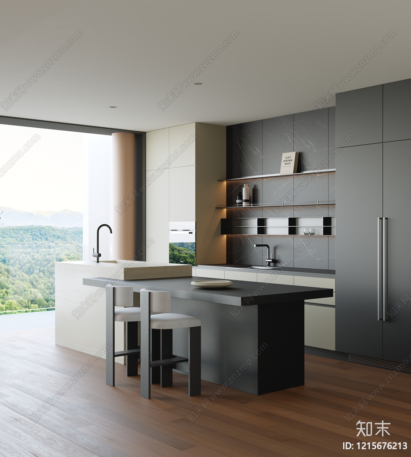 意式极简岛台餐厅3D模型下载【ID:1215676213】