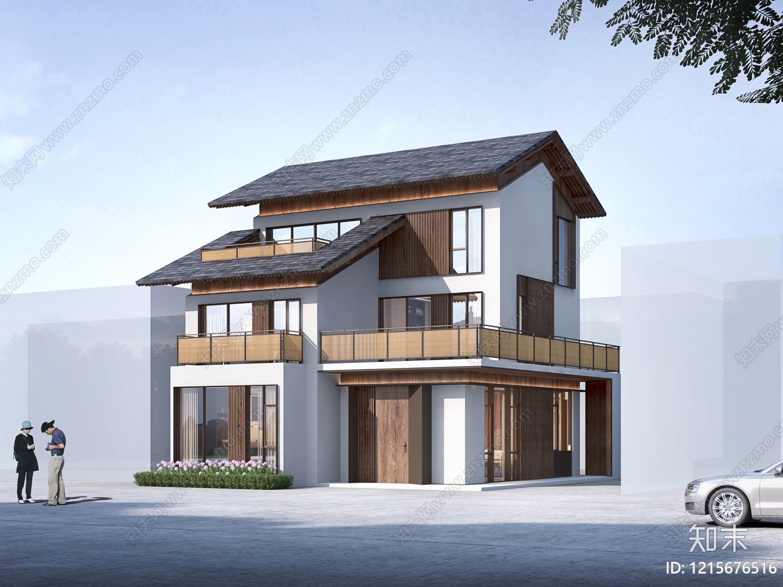 新中式别墅外观3D模型下载【ID:1215676516】