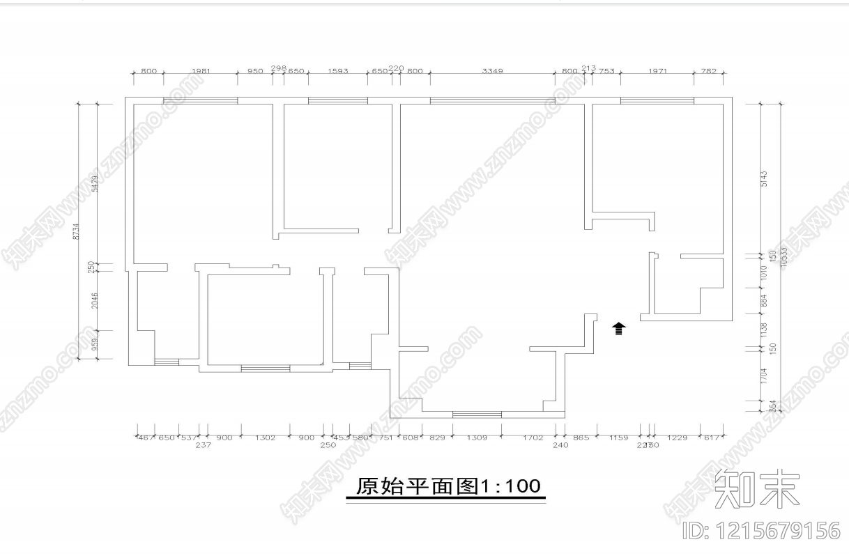 小户型平层cad施工图下载【ID:1215679156】