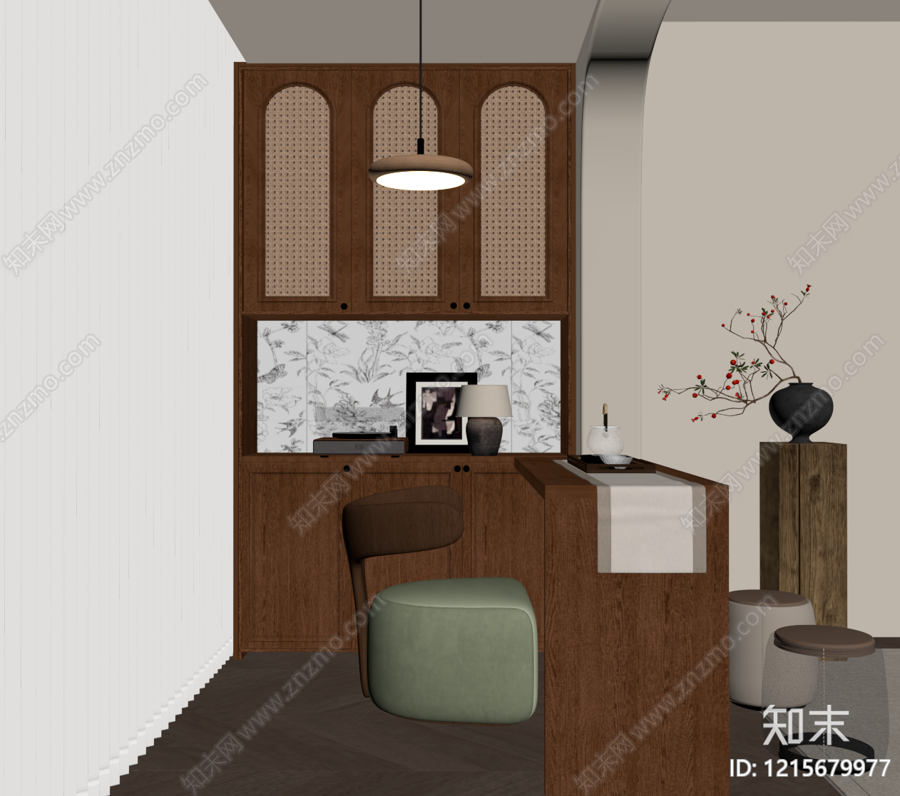 新中式茶室SU模型下载【ID:1215679977】