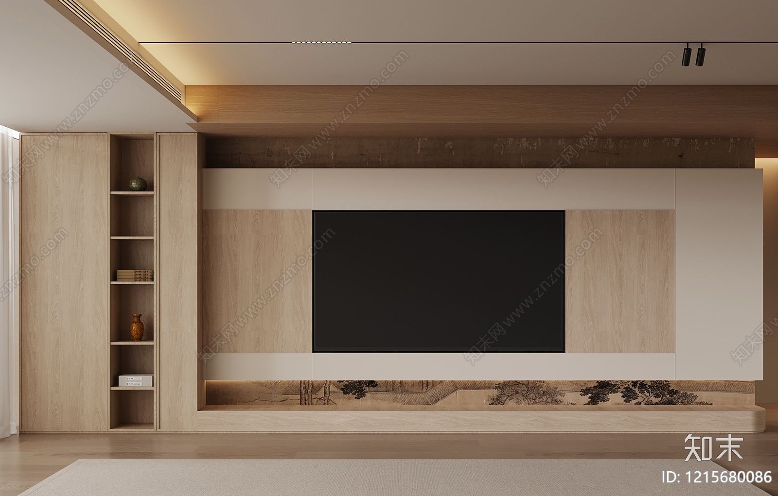新中式背景墙SU模型下载【ID:1215680086】