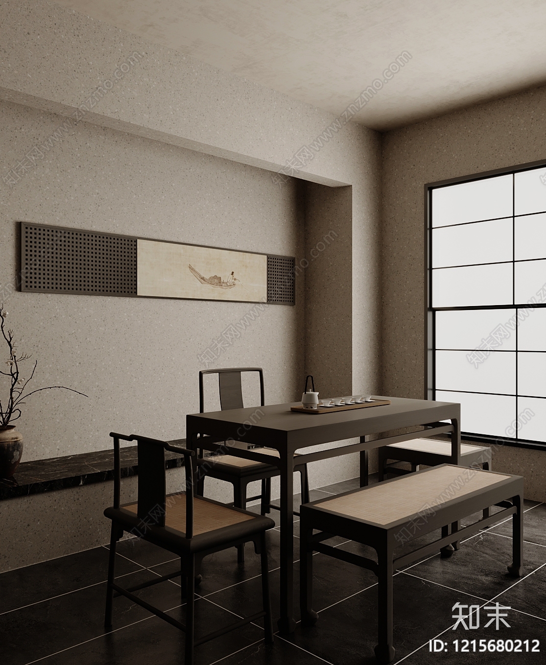 新中式茶桌椅3D模型下载【ID:1215680212】
