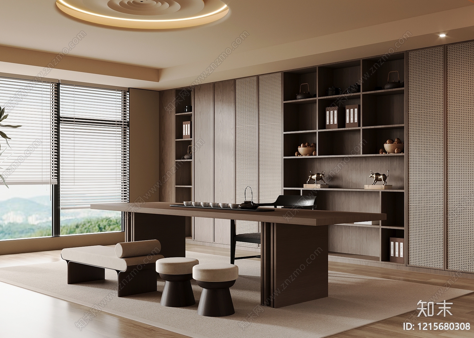 新中式茶室SU模型下载【ID:1215680308】