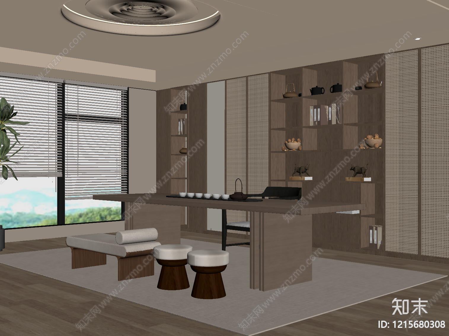 新中式茶室SU模型下载【ID:1215680308】
