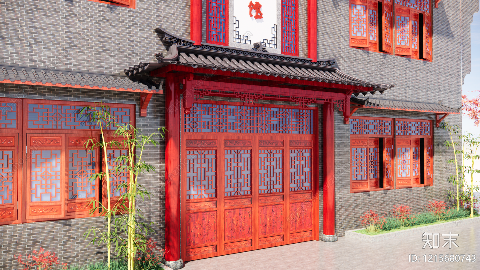 新中式餐饮建筑SU模型下载【ID:1215680743】
