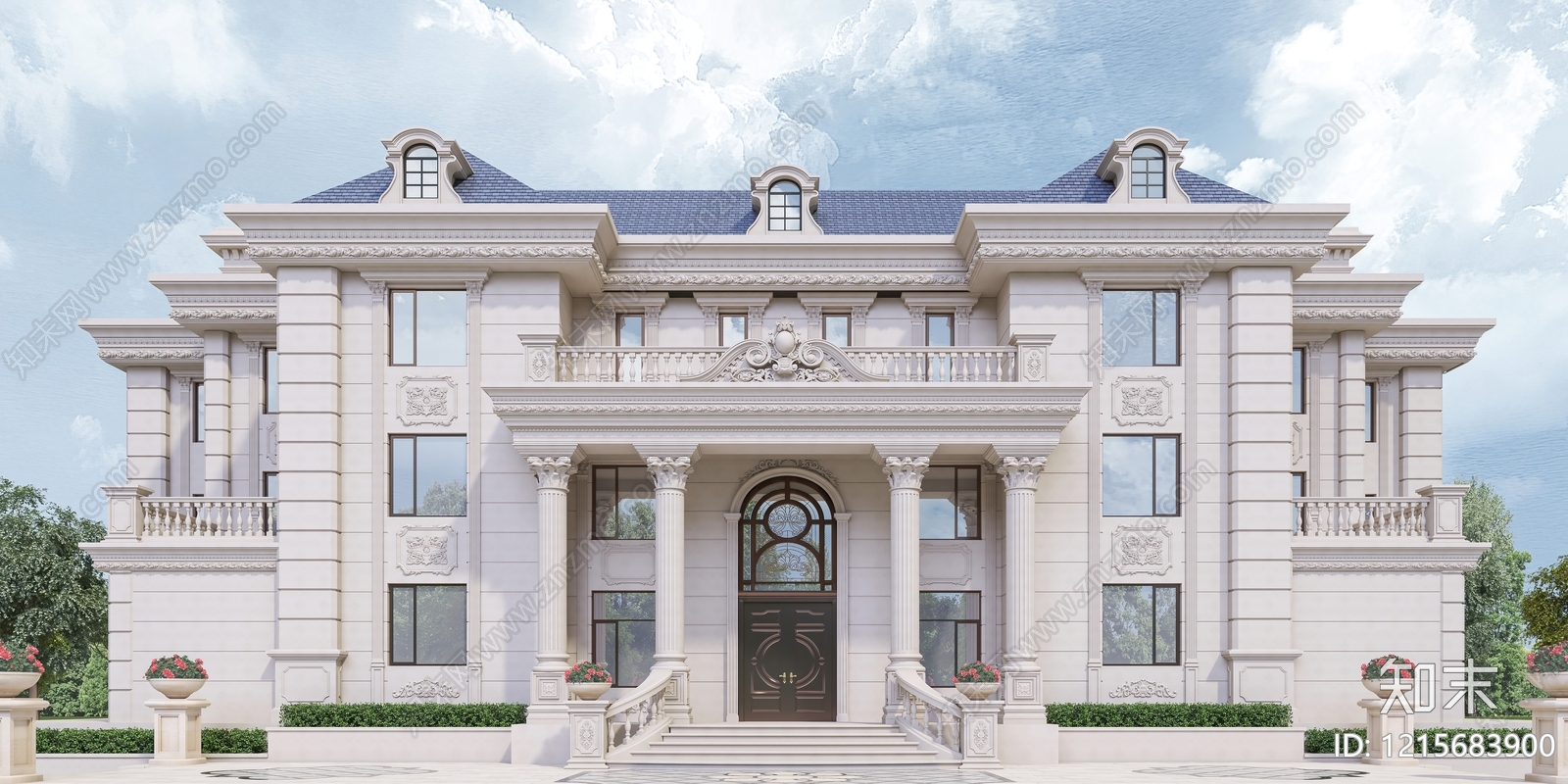 欧式古典别墅外观3D模型下载【ID:1215683900】