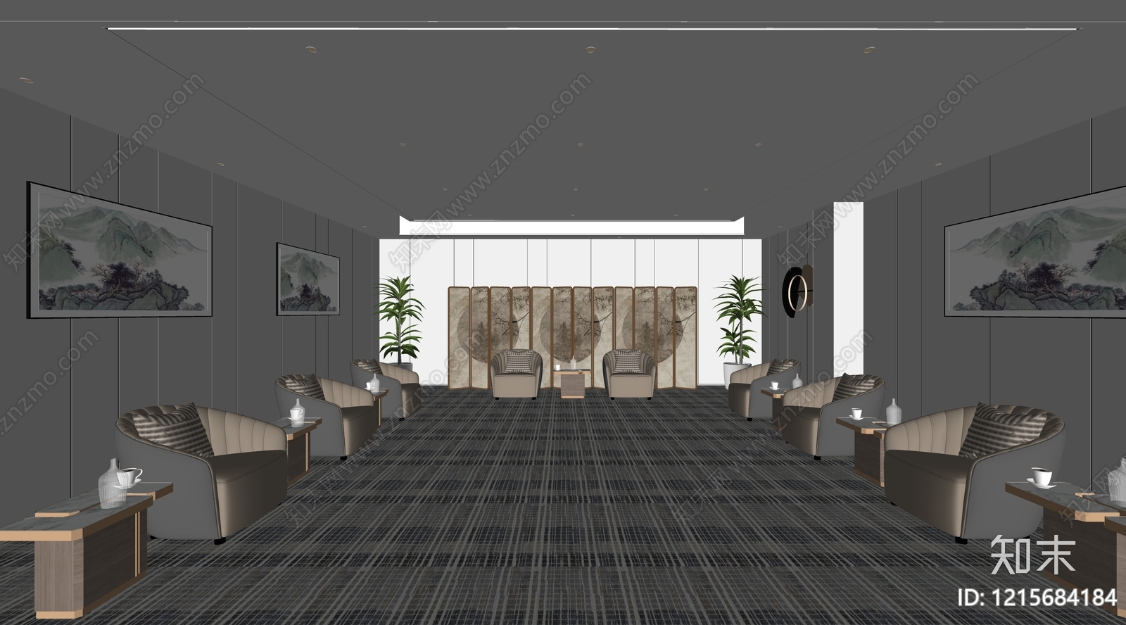 新中式接待室SU模型下载【ID:1215684184】