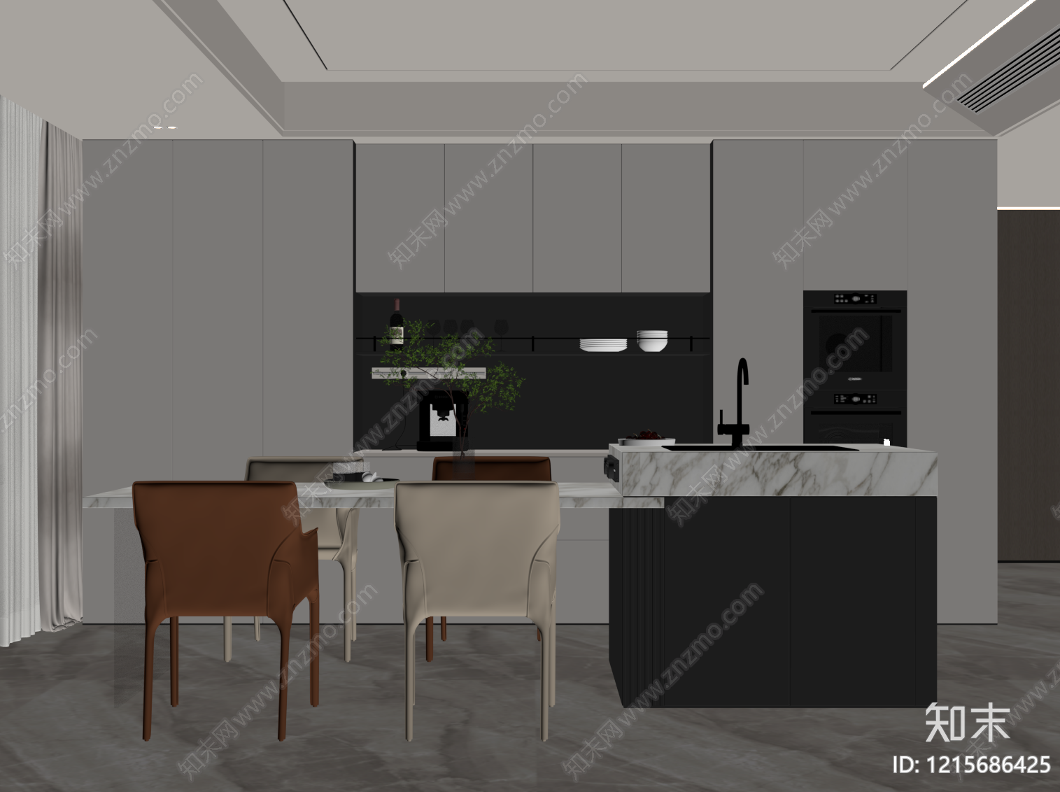 现代家居餐厅SU模型下载【ID:1215686425】
