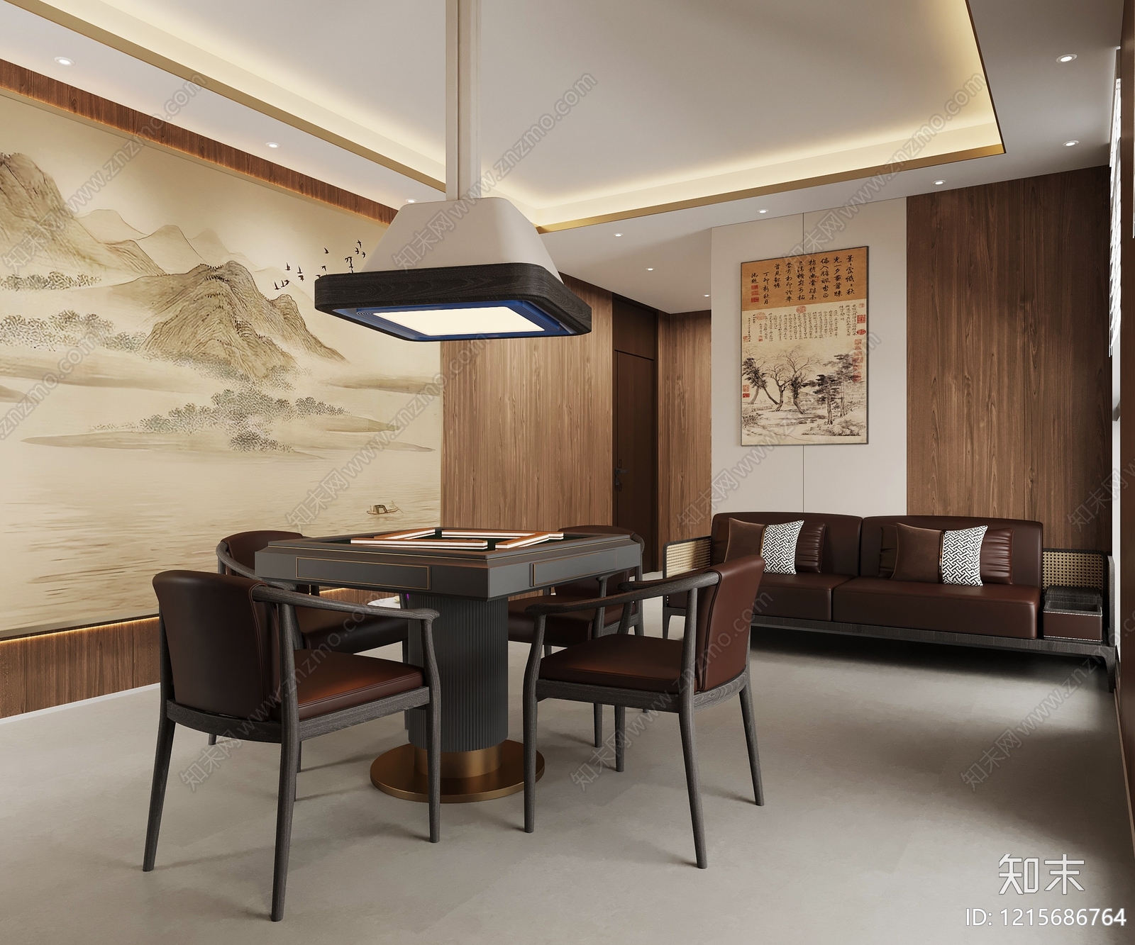 新中式麻将桌3D模型下载【ID:1215686764】