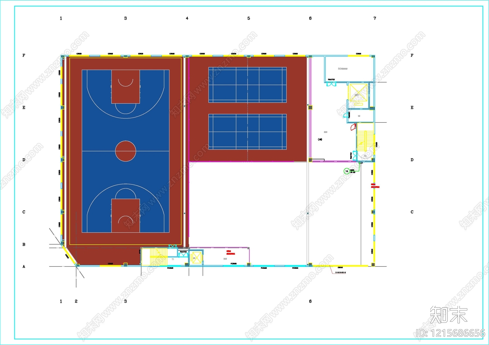 现代篮球场施工图下载【ID:1215686656】