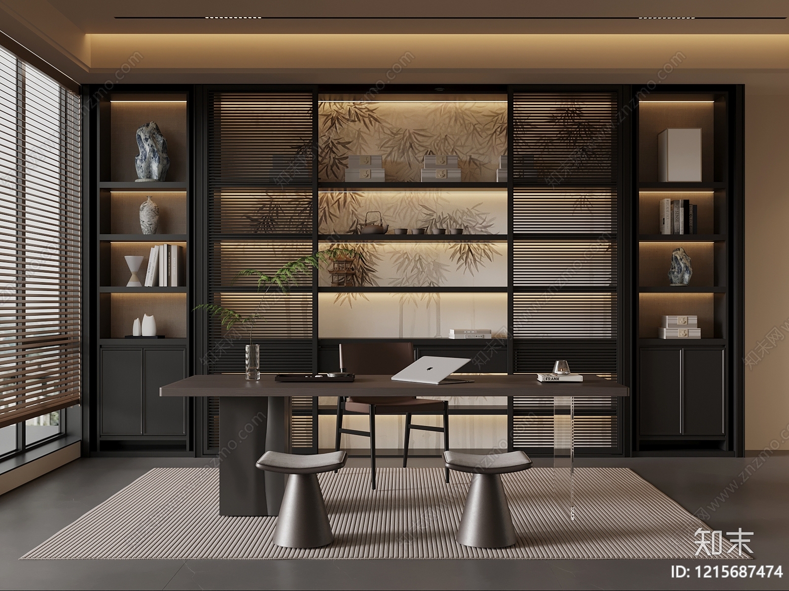 新中式茶室SU模型下载【ID:1215687474】