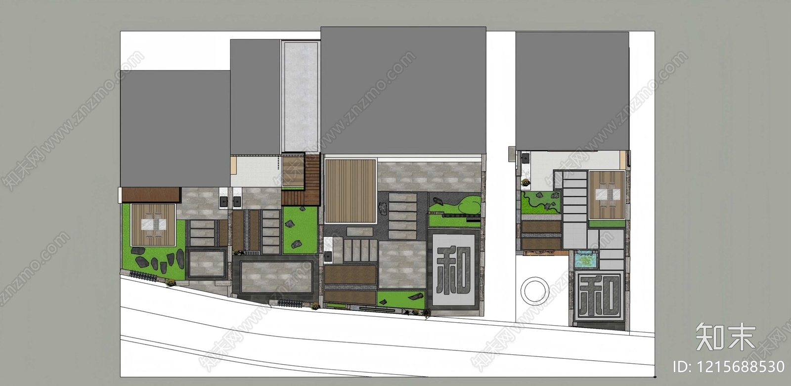 新中式民宿建筑SU模型下载【ID:1215688530】