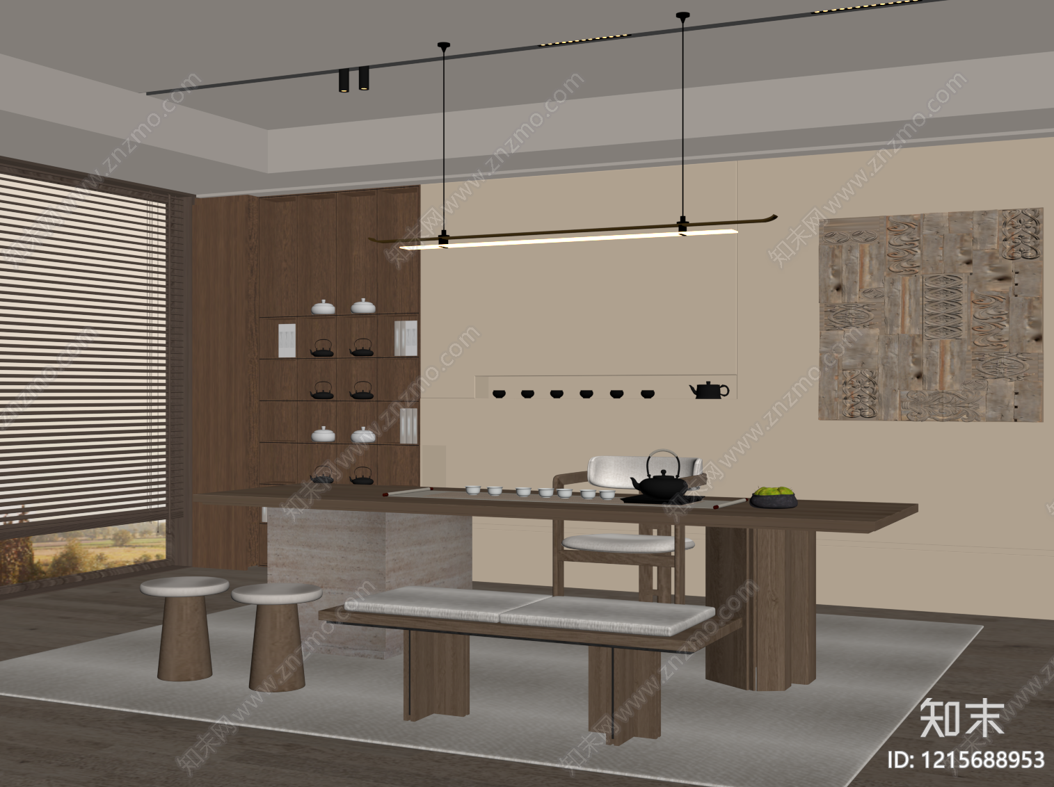 新中式茶室SU模型下载【ID:1215688953】