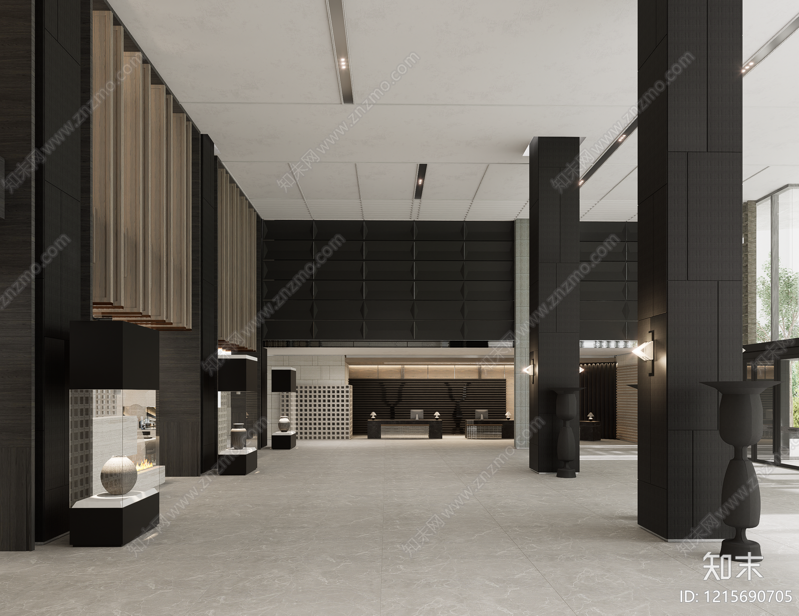 新中式酒店大堂SU模型下载【ID:1215690705】