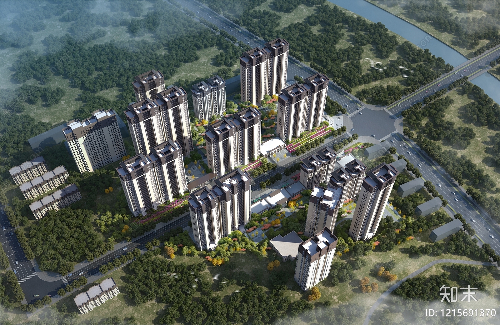 新中式小高层住宅楼3D模型下载【ID:1215691370】