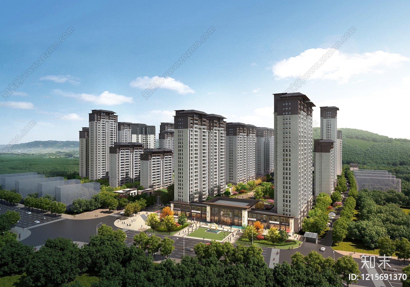 新中式小高层住宅楼3D模型下载【ID:1215691370】