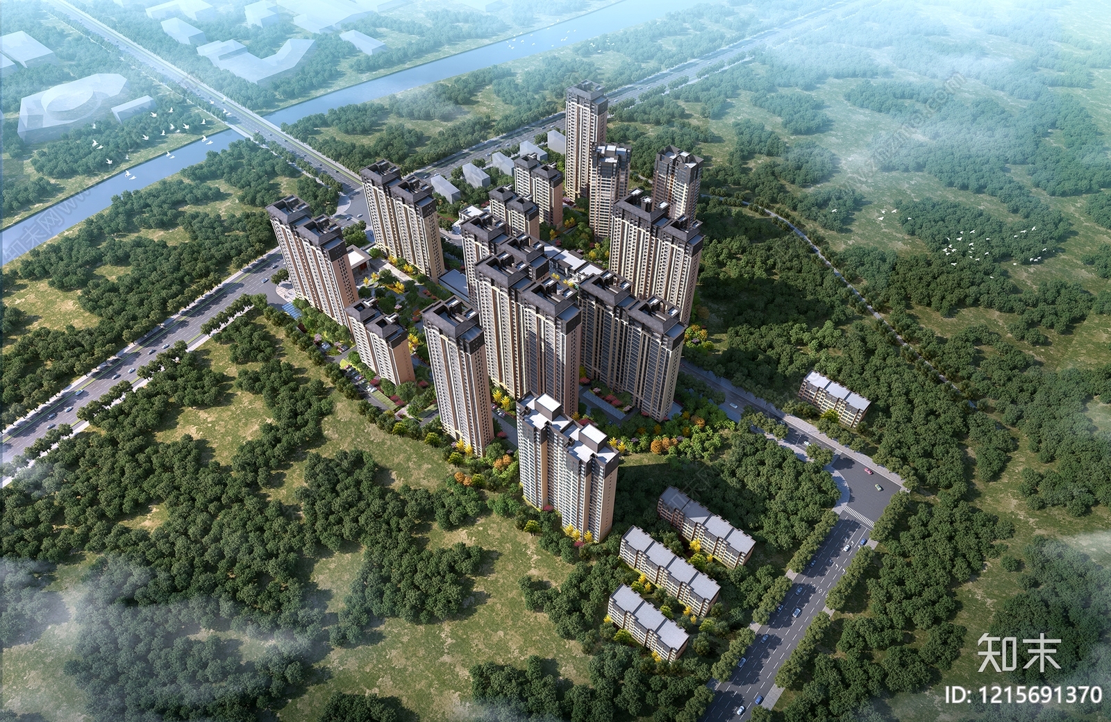 新中式小高层住宅楼3D模型下载【ID:1215691370】