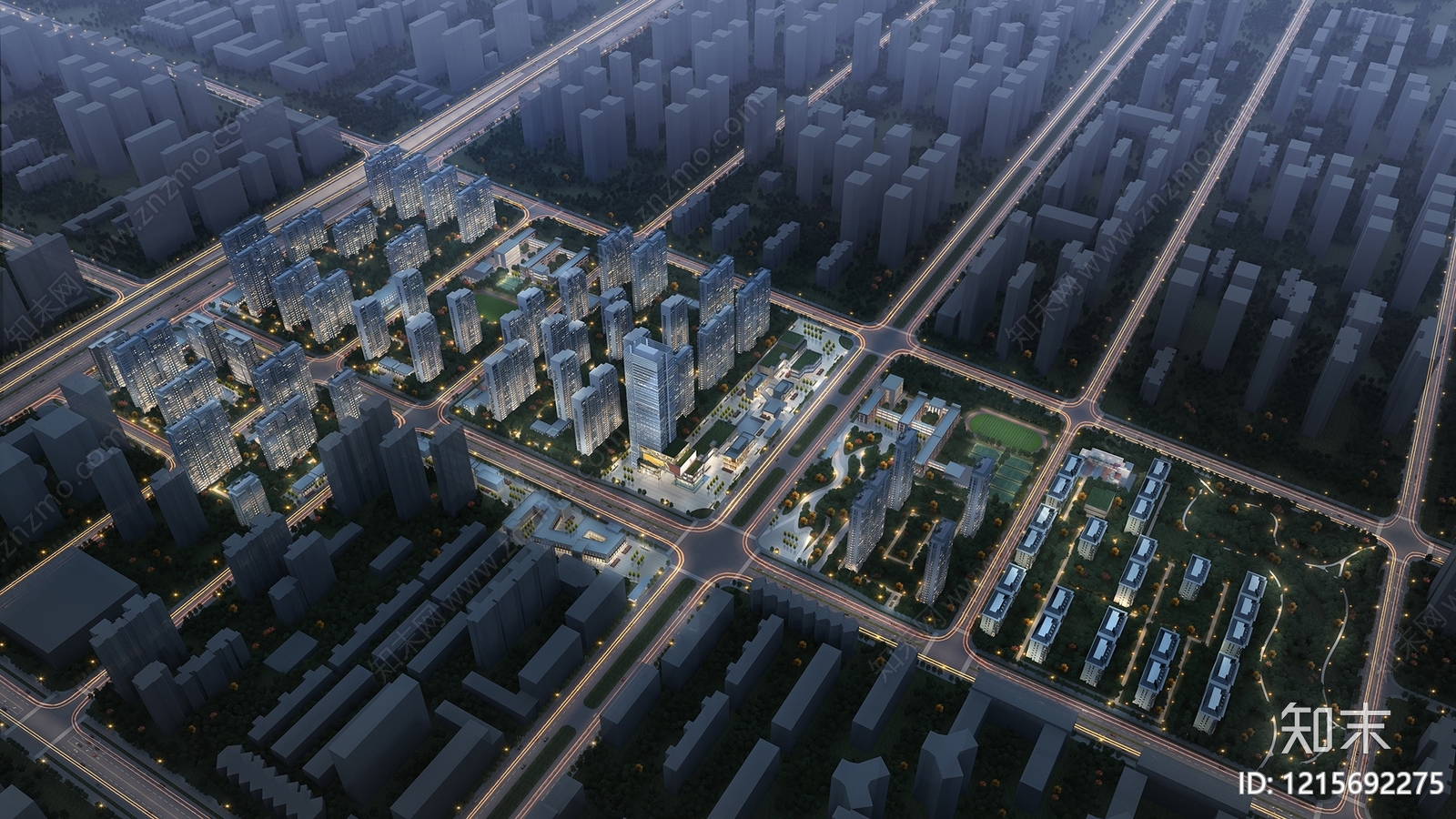 现代主义鸟瞰规划3D模型下载【ID:1215692275】