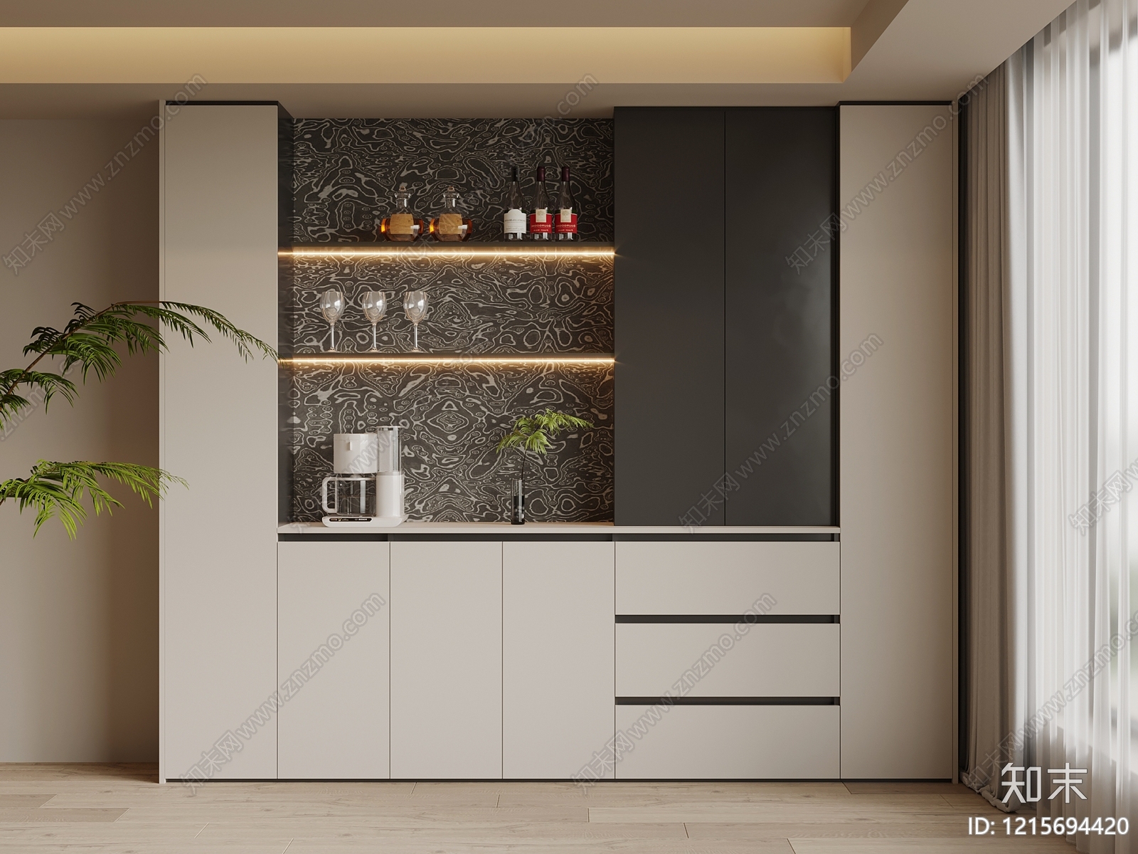 现代简约酒柜3D模型下载【ID:1215694420】