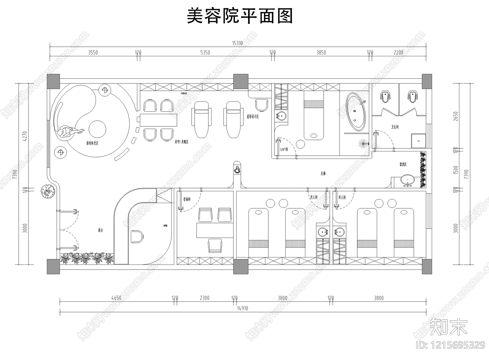 现代美容院cad施工图下载【ID:1215695329】