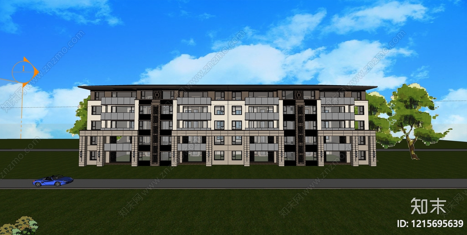 新中式多层住宅SU模型下载【ID:1215695639】