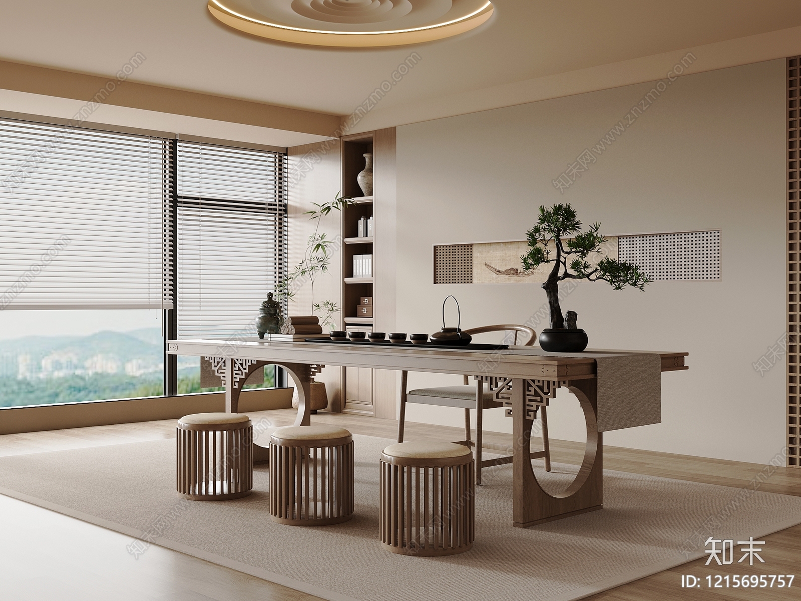 新中式茶室SU模型下载【ID:1215695757】
