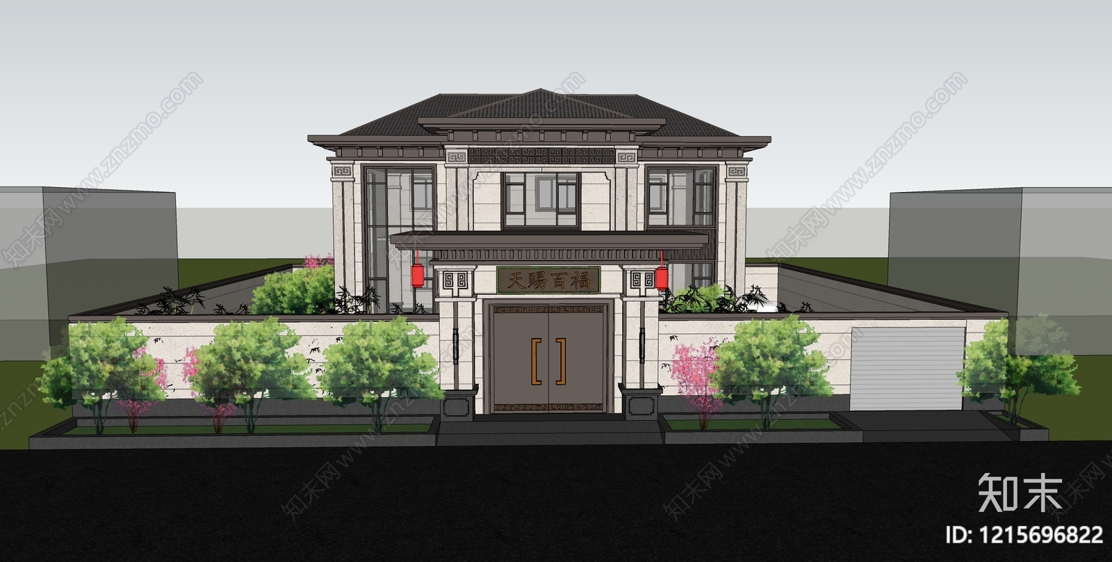 新中式独栋别墅SU模型下载【ID:1215696822】