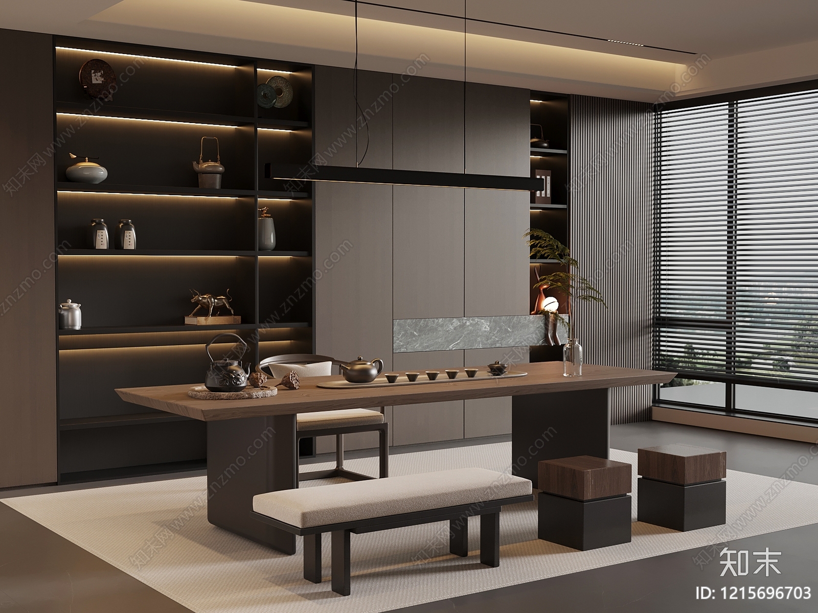 新中式茶室SU模型下载【ID:1215696703】