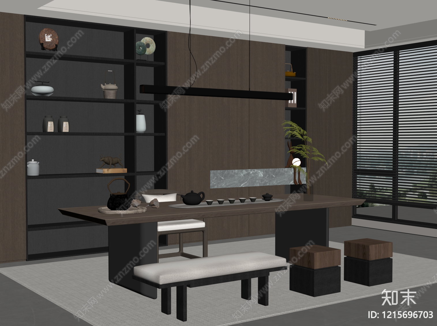 新中式茶室SU模型下载【ID:1215696703】