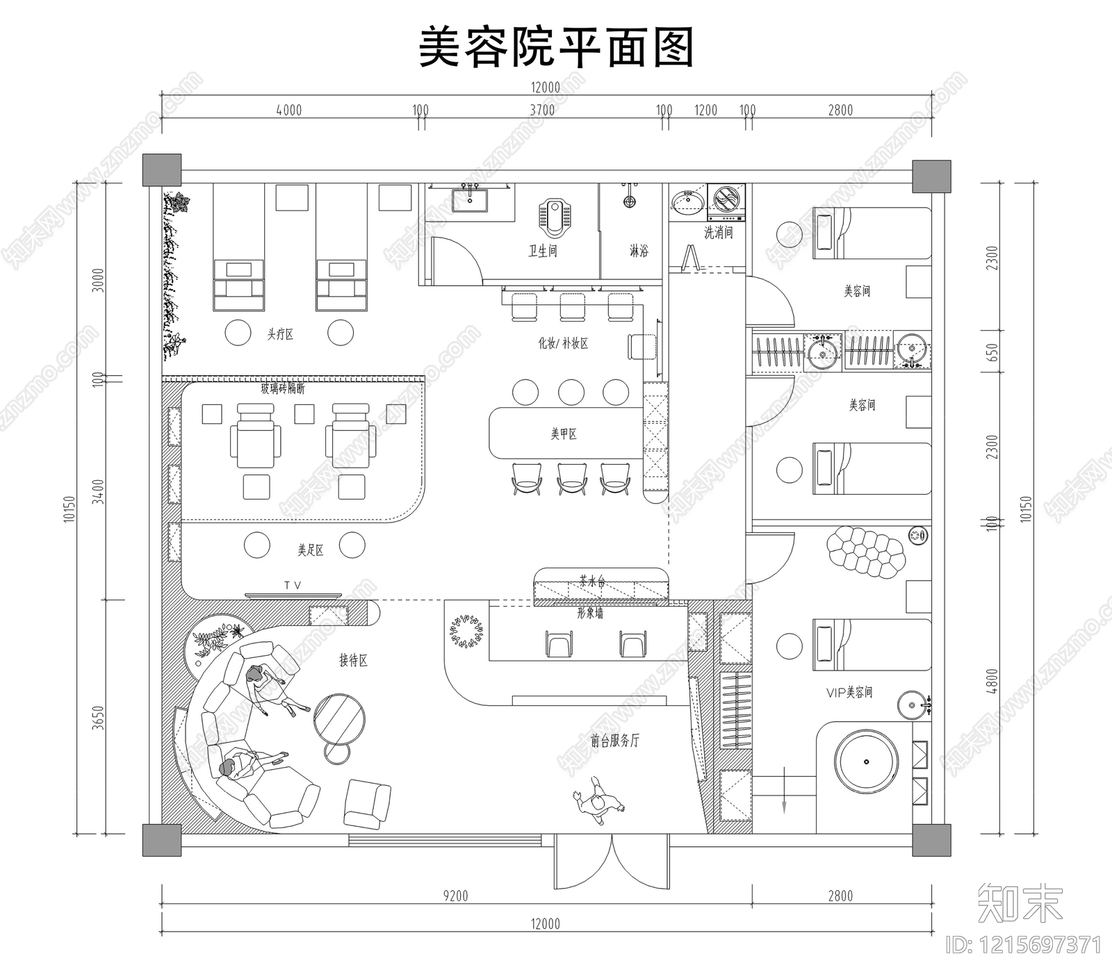 现代美容院施工图下载【ID:1215697371】