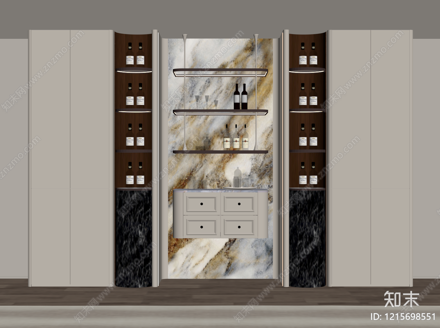 现代轻奢酒柜SU模型下载【ID:1215698551】