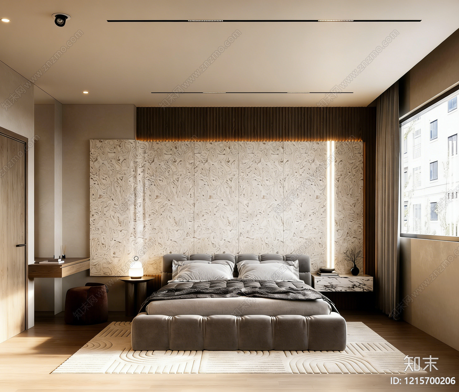 现代简约床头背景墙3D模型下载【ID:1215700206】