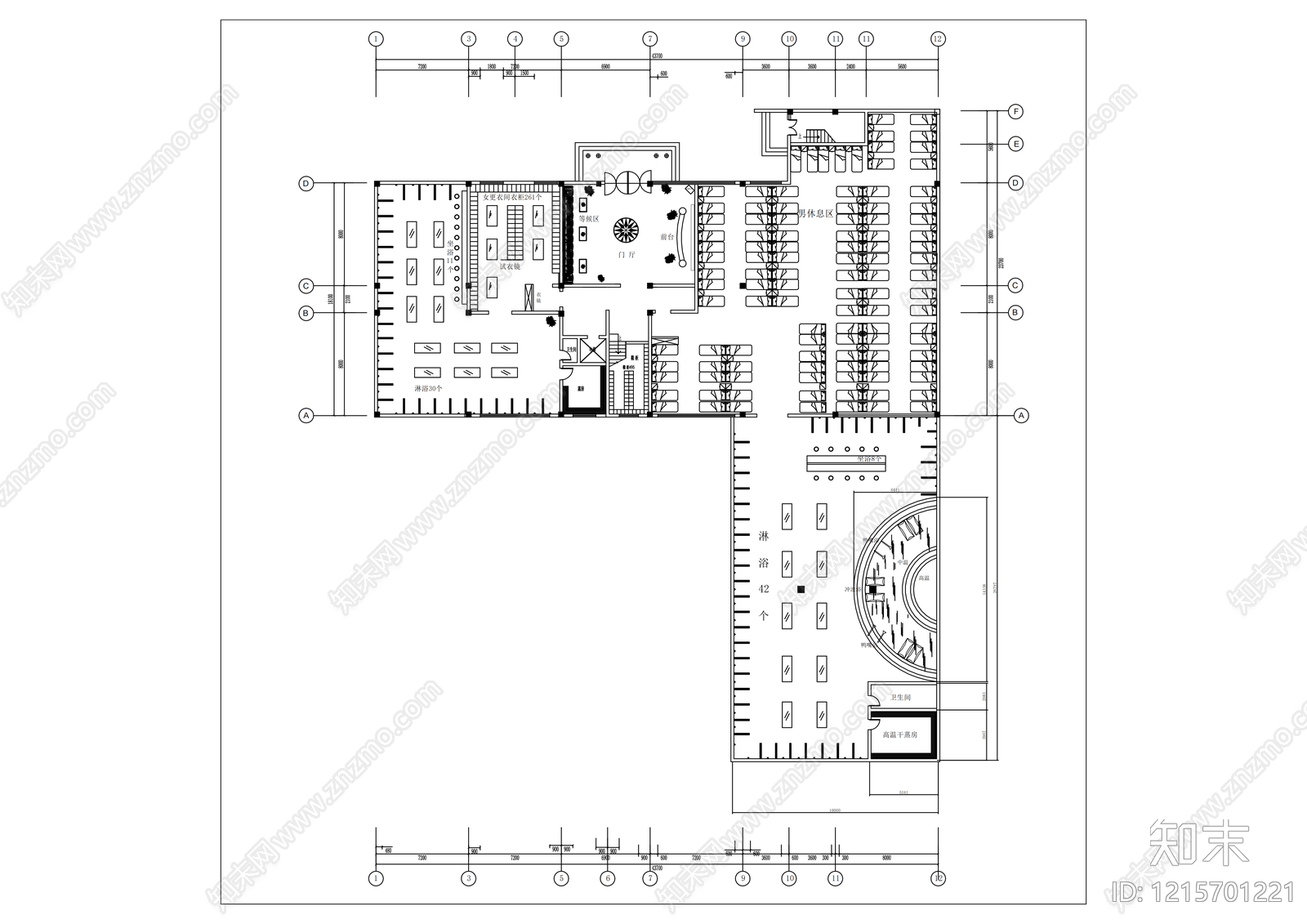 现代洗浴中心施工图下载【ID:1215701221】